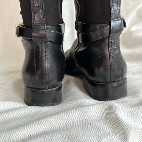 Michael Kors Black Leather Arley Stretch Boots with Gold Hardware - Picture 4 of 13